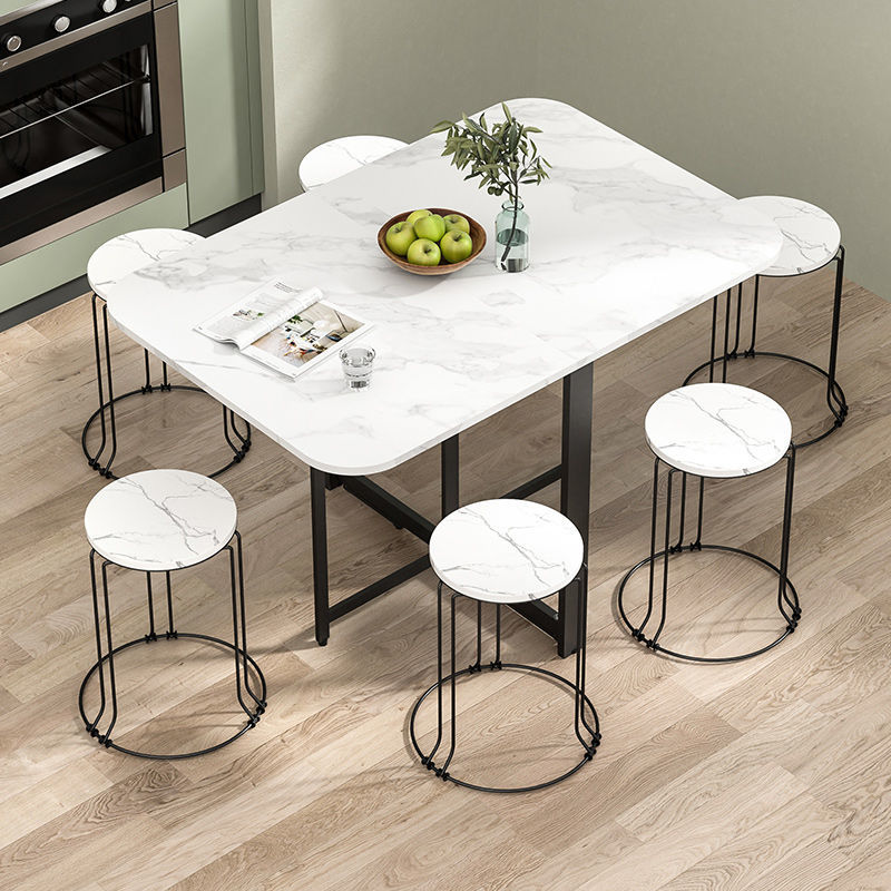 Foldable Marble Effect Rectangular Dining Table