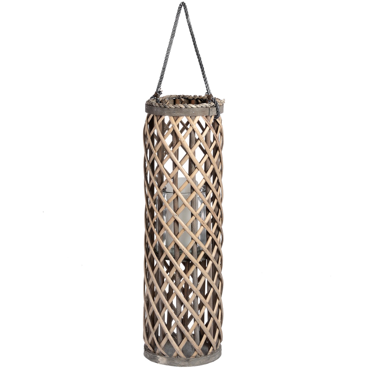 Wicker Lantern with Glass Hurricane
