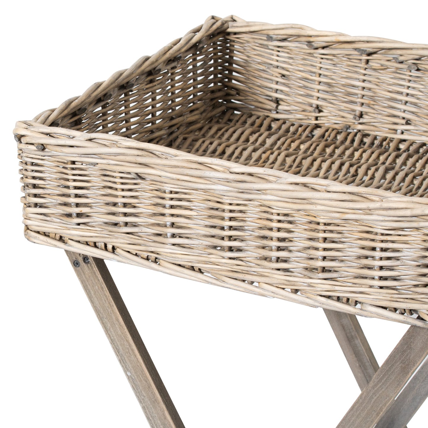 Grey Wash Wicker Basket Butler Tray