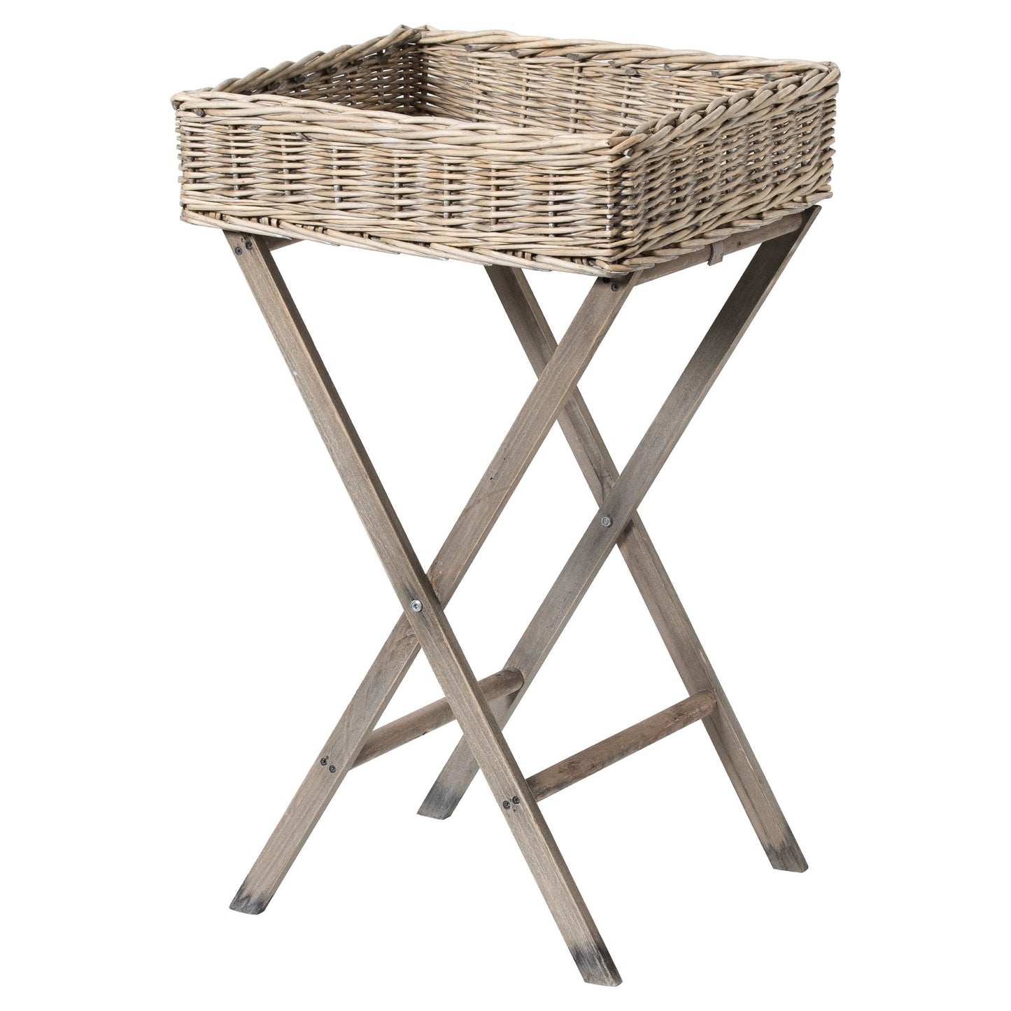 Grey Wash Wicker Basket Butler Tray