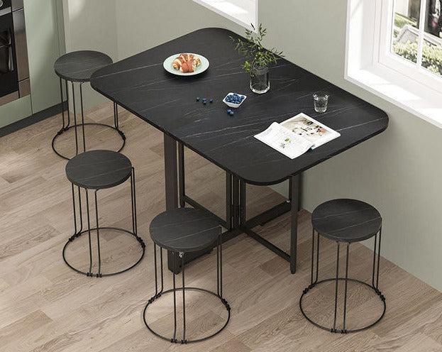 Foldable Marble Effect Rectangular Dining Table