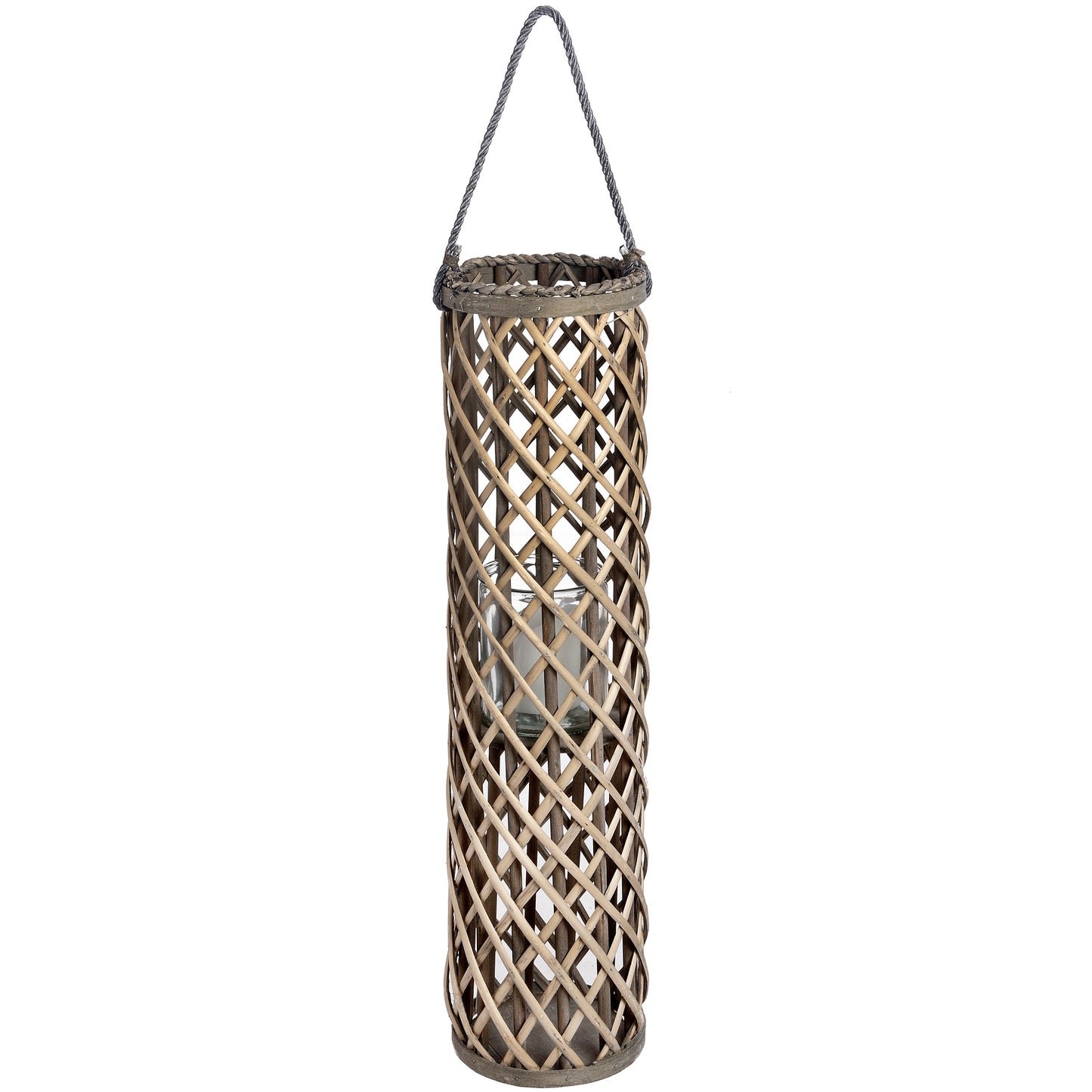 Wicker Lantern with Glass Hurricane