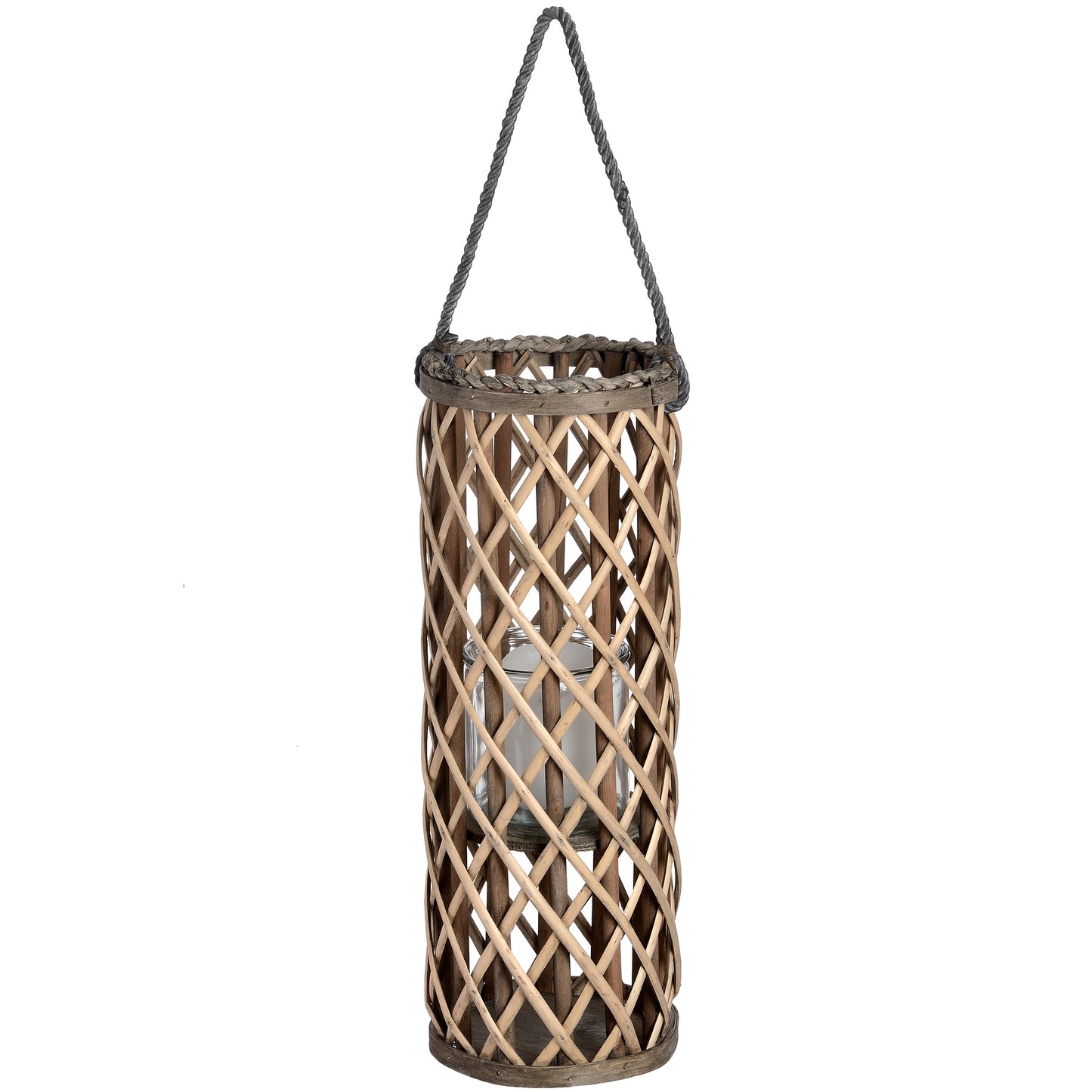 Wicker Lantern with Glass Hurricane