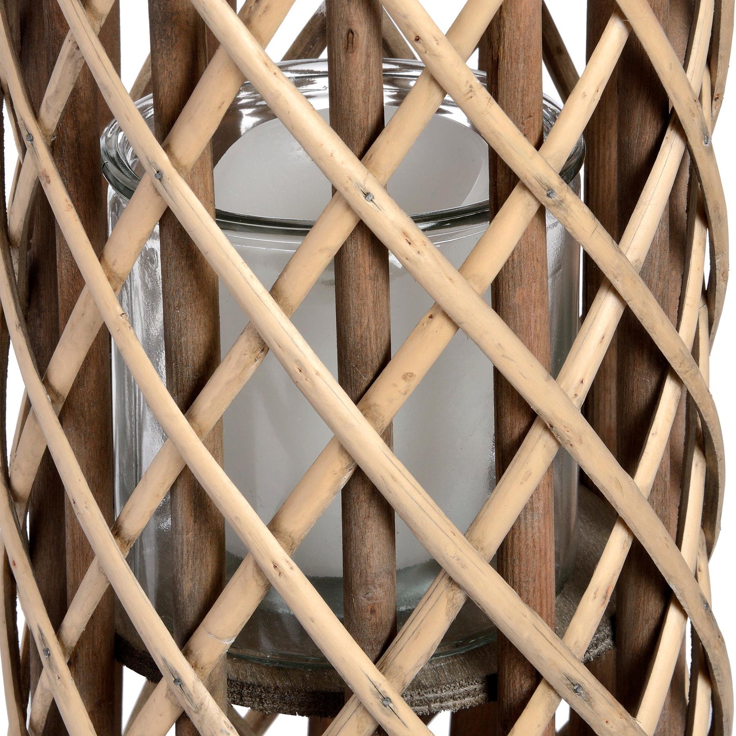 Wicker Lantern with Glass Hurricane