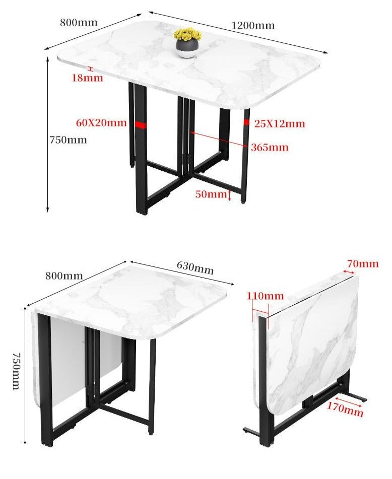 Foldable Marble Effect Rectangular Dining Table